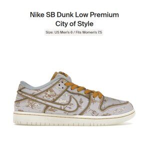 Size 6M / 7.5W Nike SB Dunk Low Pro PRM City Of Style FN5880-001 AUTHENTIC NEW!